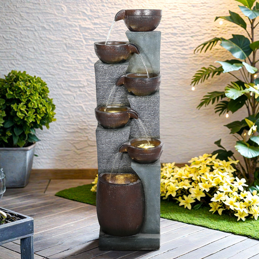 Resin 6 Tier Outdoor Water Fountain Pottery Bowls 53 in