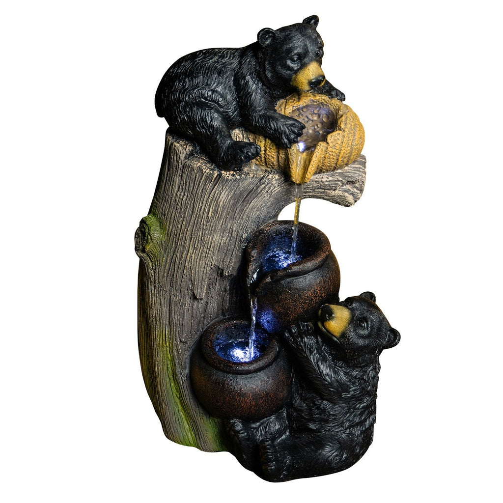 Resin Black Bear Outdoor Water Fountain with LED Lights