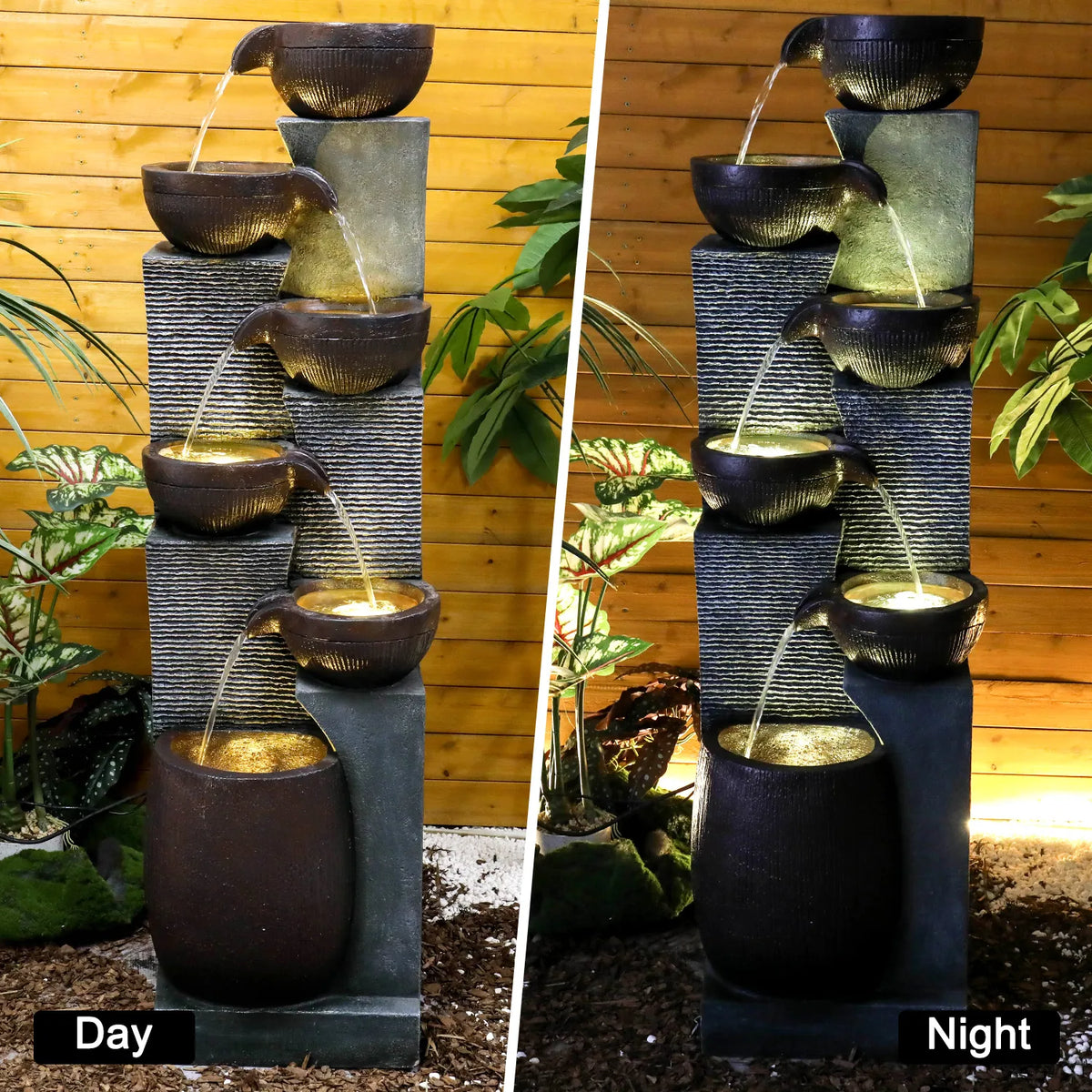 Resin 6 Tier Outdoor Water Fountain Pottery Bowls 53 in