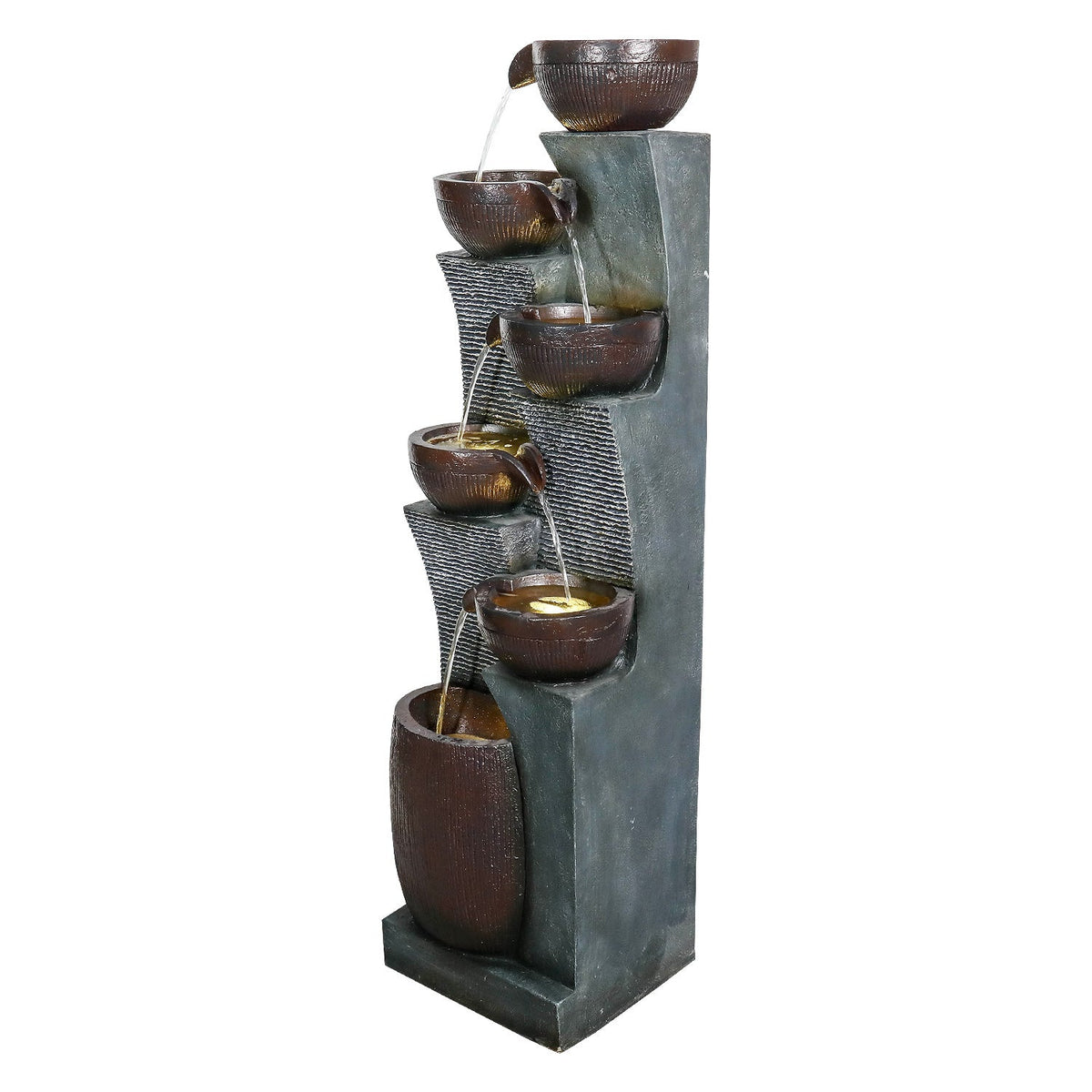 Resin 6 Tier Outdoor Water Fountain Pottery Bowls 53 in